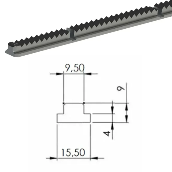 Listón expansor de aluminio dentado 4 mm para eje expansible