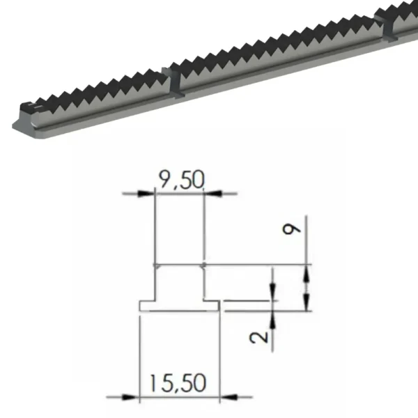 Listón expansor de aluminio dentado 9 mm para eje expansible