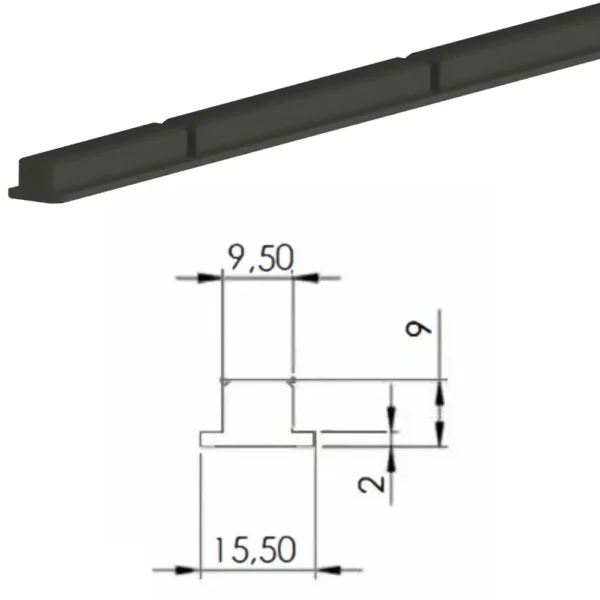 Listón expansor de caucho 9 mm para eje expansible neumático