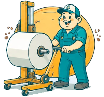 Ilustración de equipo para manipulación y elevación de bobinas industriales.