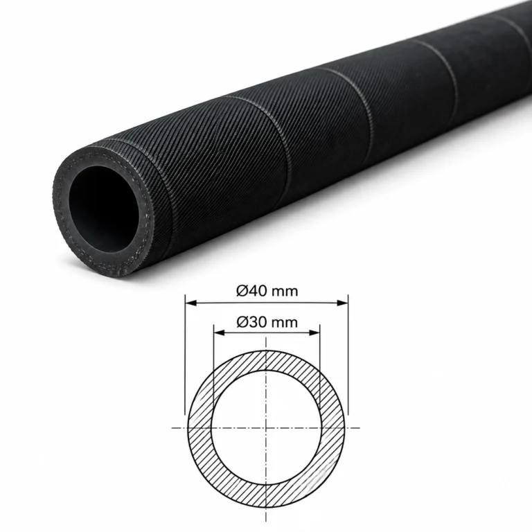 Cámara tubular 30x40 mm para eje expansible neumático, con plano de sección Ø30 interior y Ø40 exterior